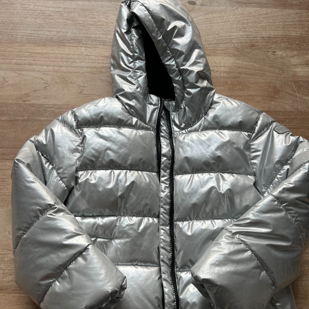 Worn once! - silver metal gap puffer  Size 8-10